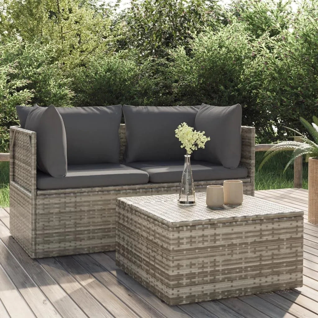 Salon de jardin et ensemble lounge — avec coussins, 3 pièces, 22.8 KG, gris