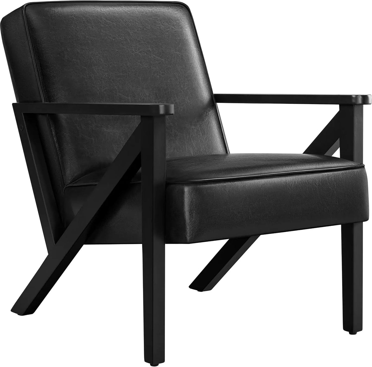 Fauteuil et chaise rembourrée d'appoint – en cuir PU, en bois, avec accoudoirs, noir