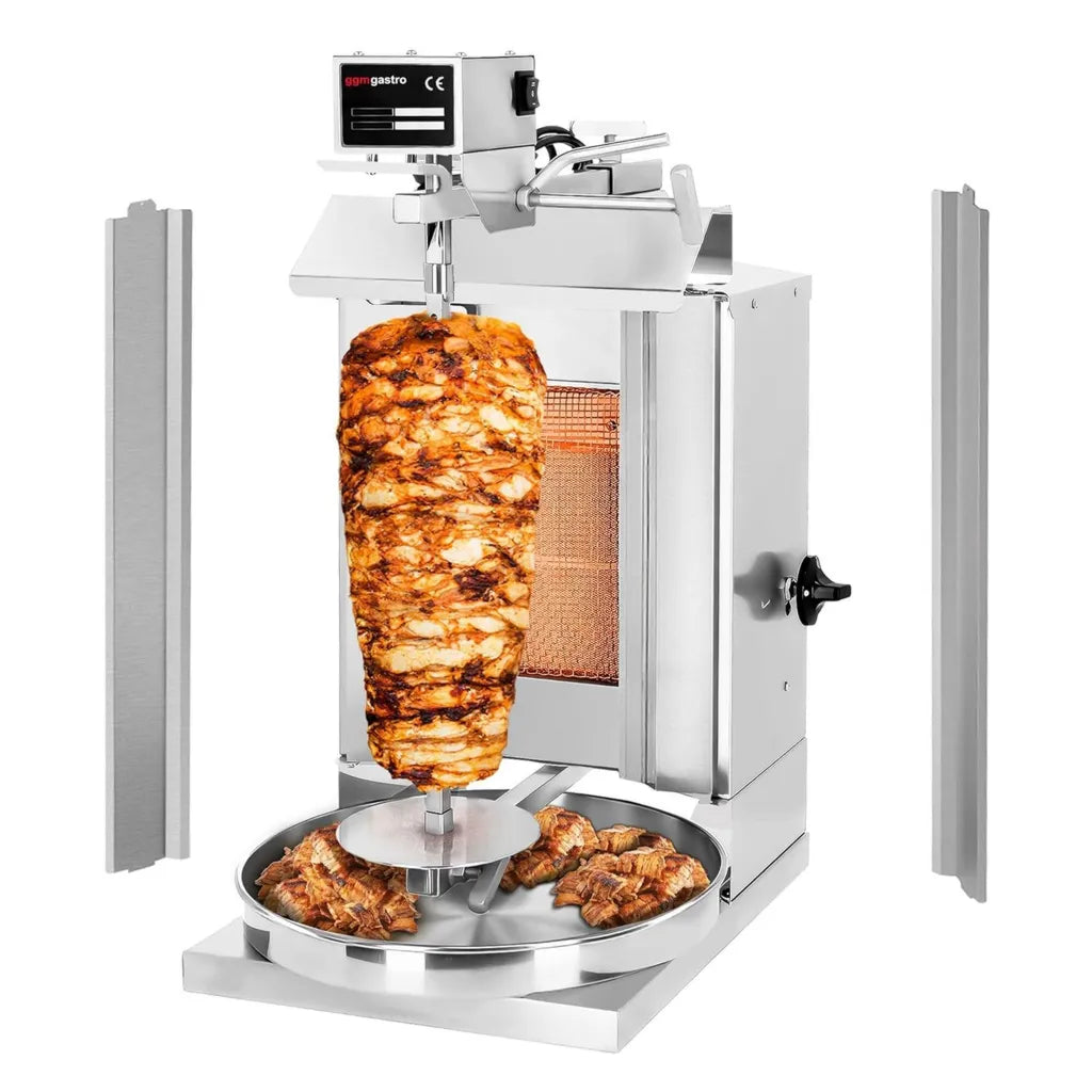 Grill à Kebab Gaz Professionnel - 1 Brûleur 3,25kW - Capacité 5kg - Avec Broche et Volets