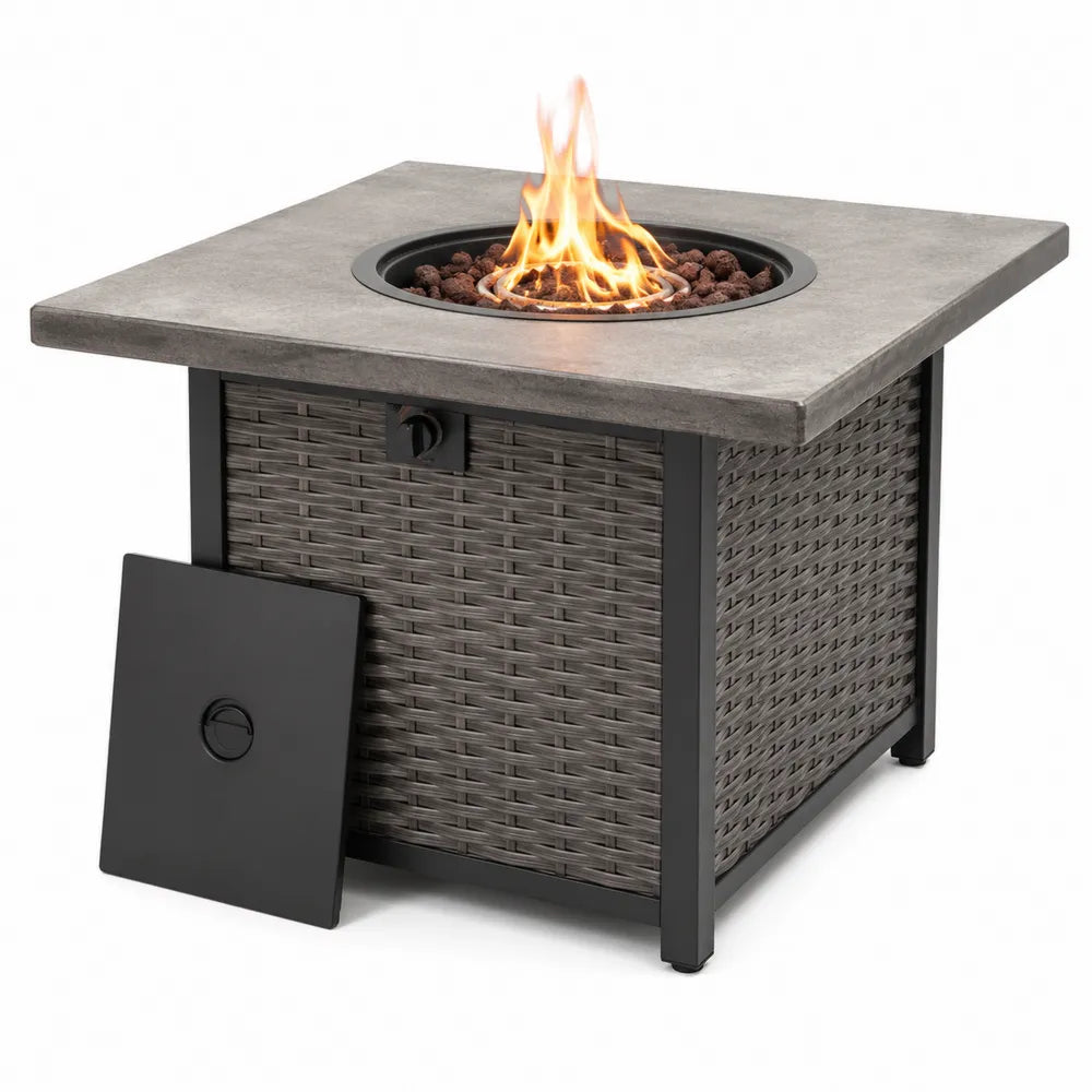 Table de feu extérieure en osier et métal