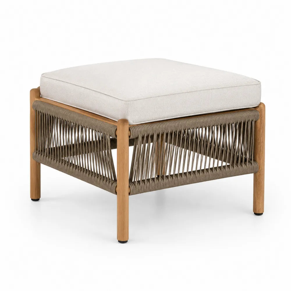 Pouf en bois et corde avec coussin en polyester