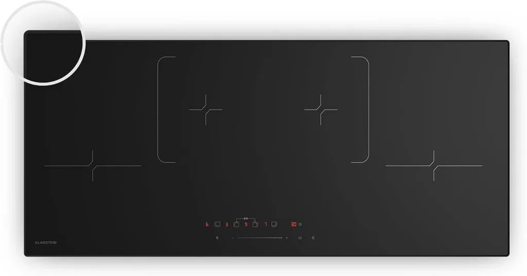 Plaque à Induction Intégrée 90cm Klarstein, 4 Zones, 7000W, Commande Tactile, Verre Céramique Noir