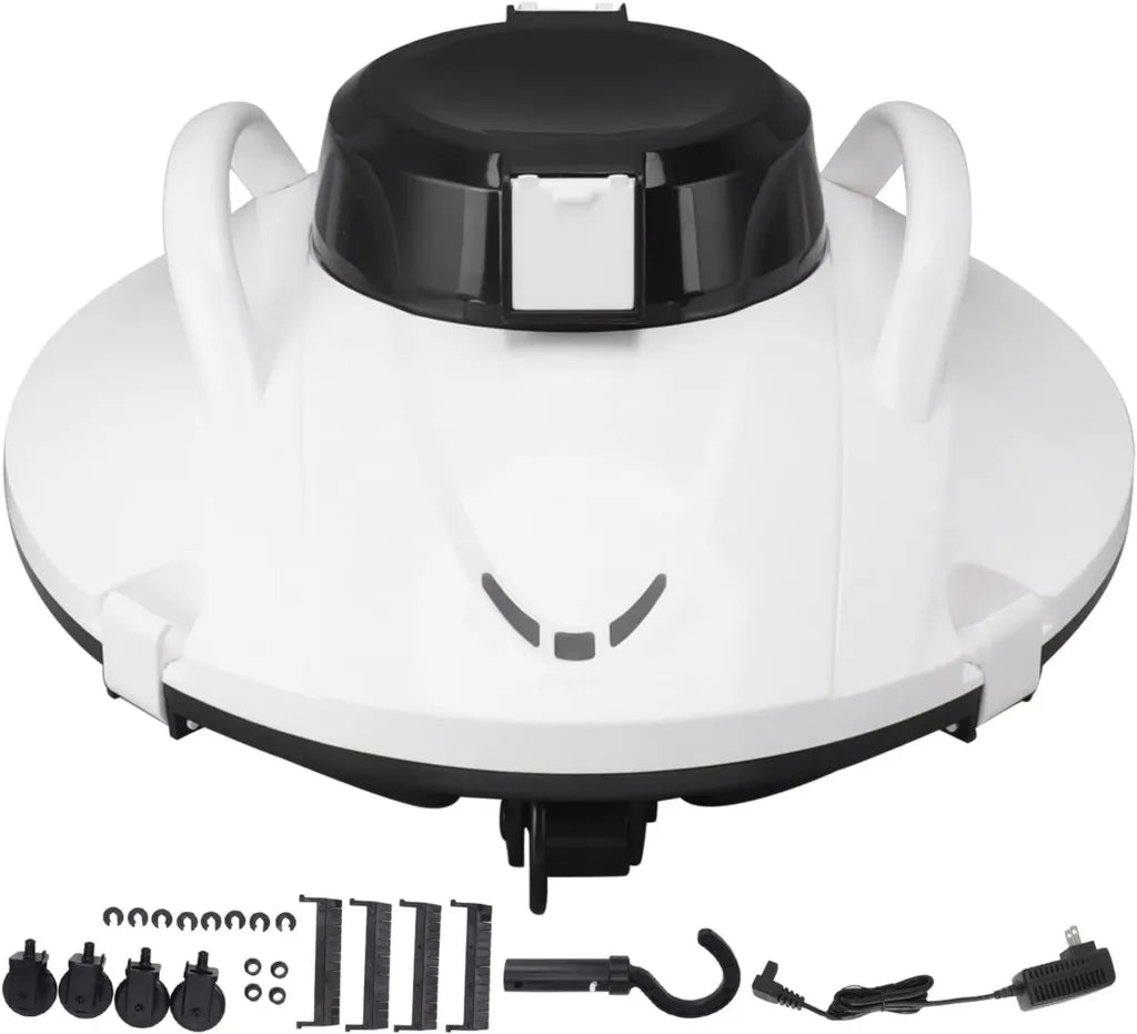 Robot Aspirateur de Piscine sans Fil Ultra Puissant et Étanche, Convient aux Piscines Hors Sol, Blanc (Prise UE)