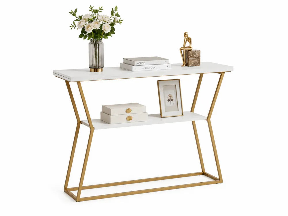 Console en bois MDF et métal blanc et doré 120x30x80 cm