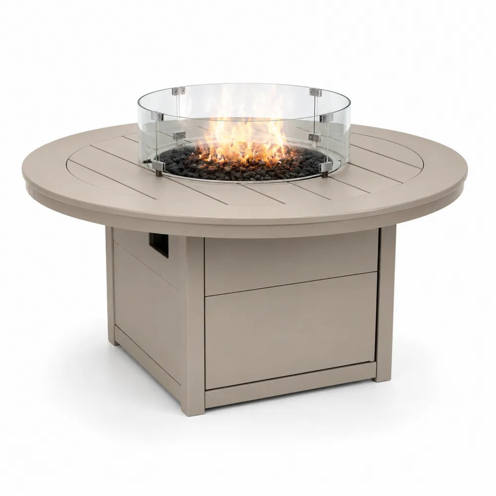Table de feu extérieure en aluminium et verre trempé Ø 122 cm