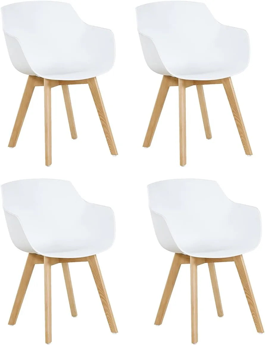 Chaise: en bois, avec accoudoirs, Lot de 4, blanc