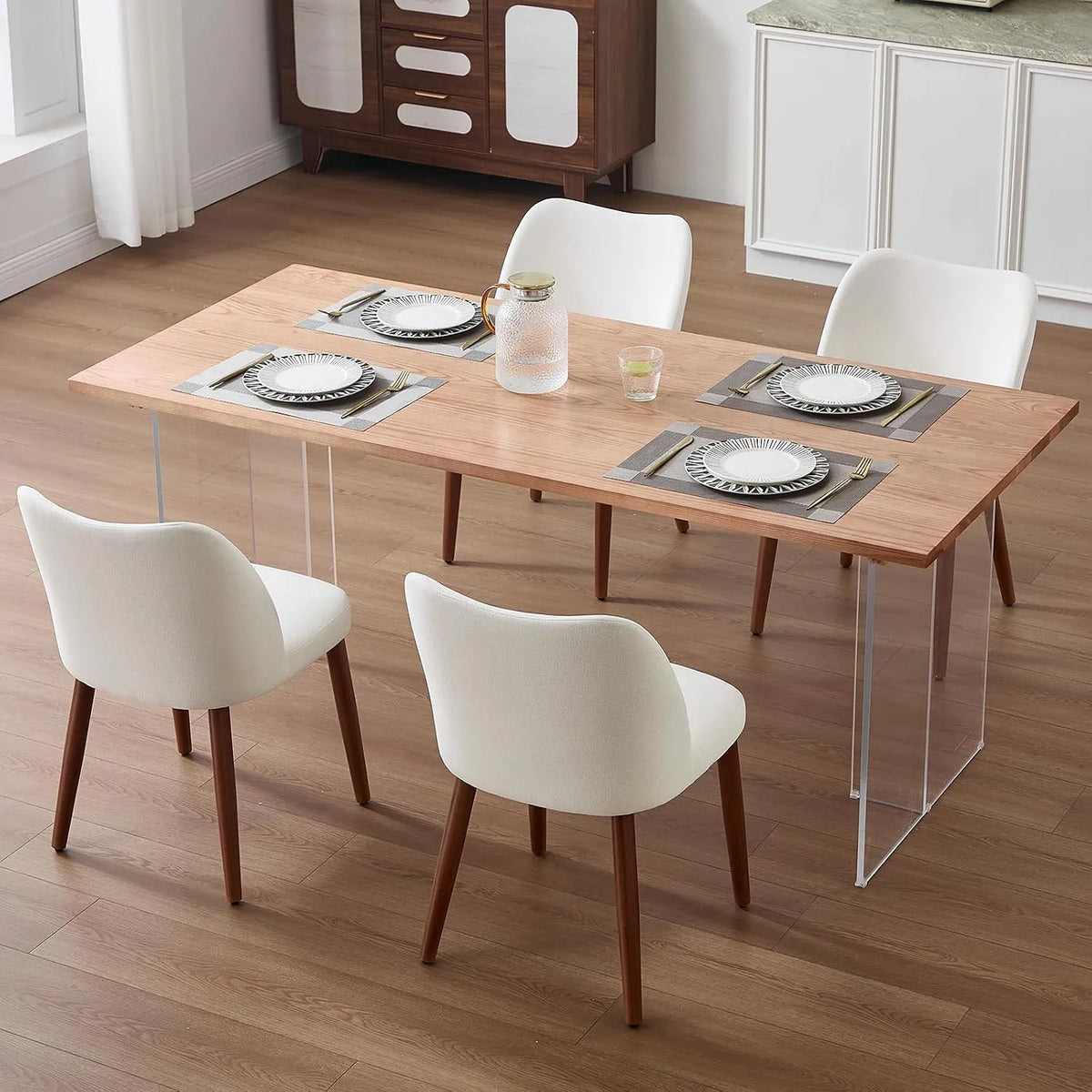 Bureau et table informatique — en bois, Lot de 4, blanc, en bois massif