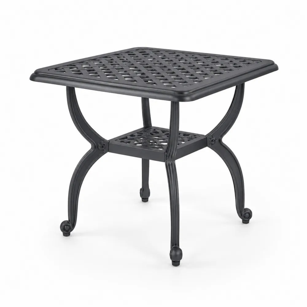 Table de jardin carrée en aluminium noir 70x70x71cm
