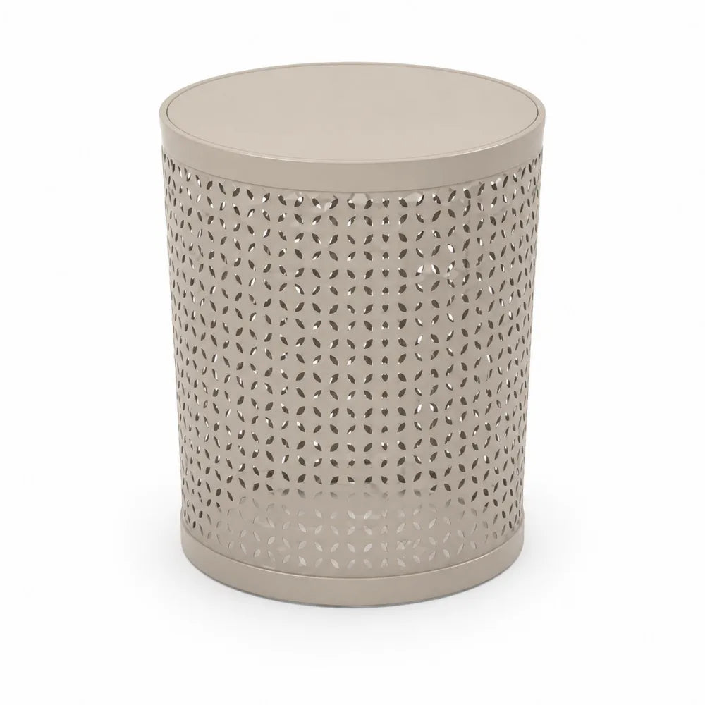 Table d'extérieur ronde en métal perforé beige Ø35 cm x 40 cm