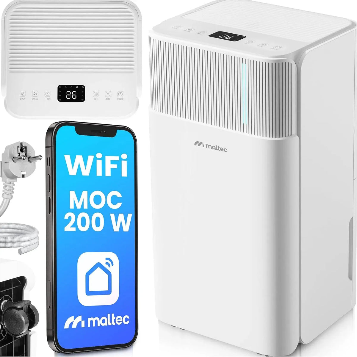 Déshumidificateur, 2 L, minuteur, verrouillage, Wi-Fi, grand réservoir, décoration de salon, 12 l/jour, Hygrostat WiFi, 32 m²