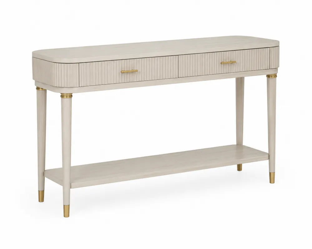 Console en bois avec poignées en métal et étagère inférieure