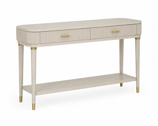 Console en bois avec poignées en métal et étagère inférieure