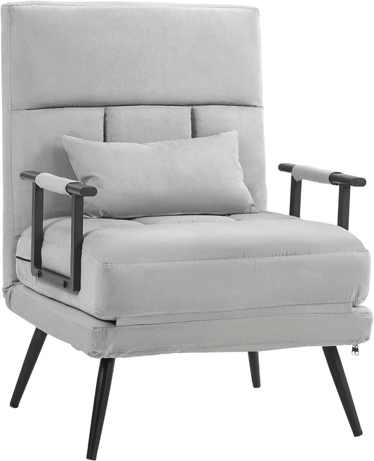 HOMCOM Canapé convertible et canapé-lit: convertible, avec accoudoirs, avec dossier, avec coussins, 1 Place, gris, inclinable, revêtement en velours