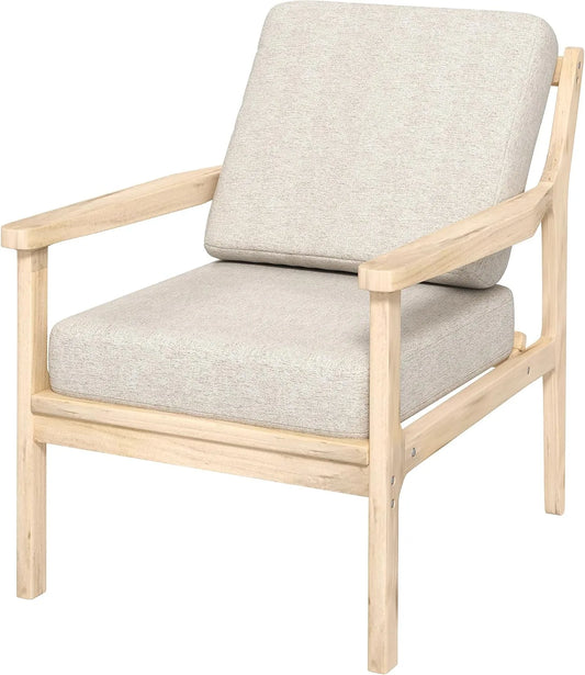 HOMCOM Chaise – revêtement en tissu, en bois, avec accoudoirs, avec coussins, 62 × 82 × 82 cm, beige