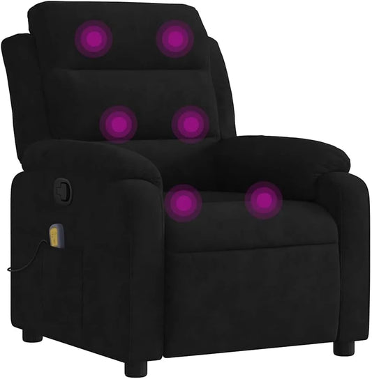 Fauteuil de massage et fauteuil relax — avec accoudoirs, avec dossier, réglable, noir, inclinable, revêtement en velours
