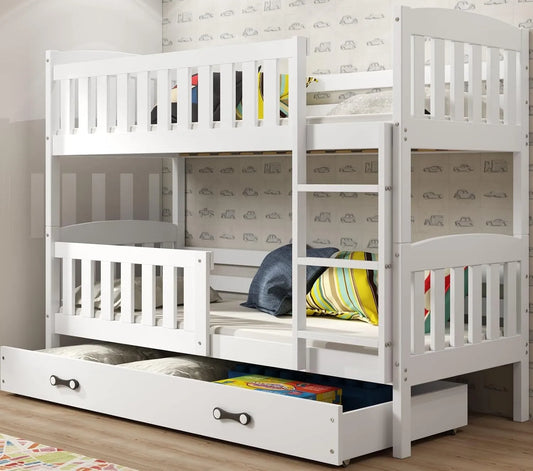 Lit superposé et lit mezzanine – QUBA, pour enfant, en bois, avec tiroirs, 2 Places, 90 × 190, blanc