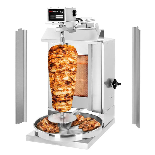 Grill à Kebab Gaz Professionnel - 1 Brûleur 3,25kW - Capacité 5kg - Avec Broche et Volets