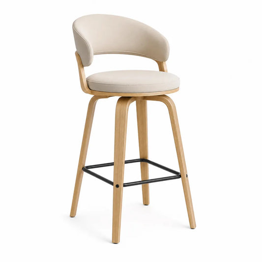 Tabouret de bar en bois et cuir PU beige