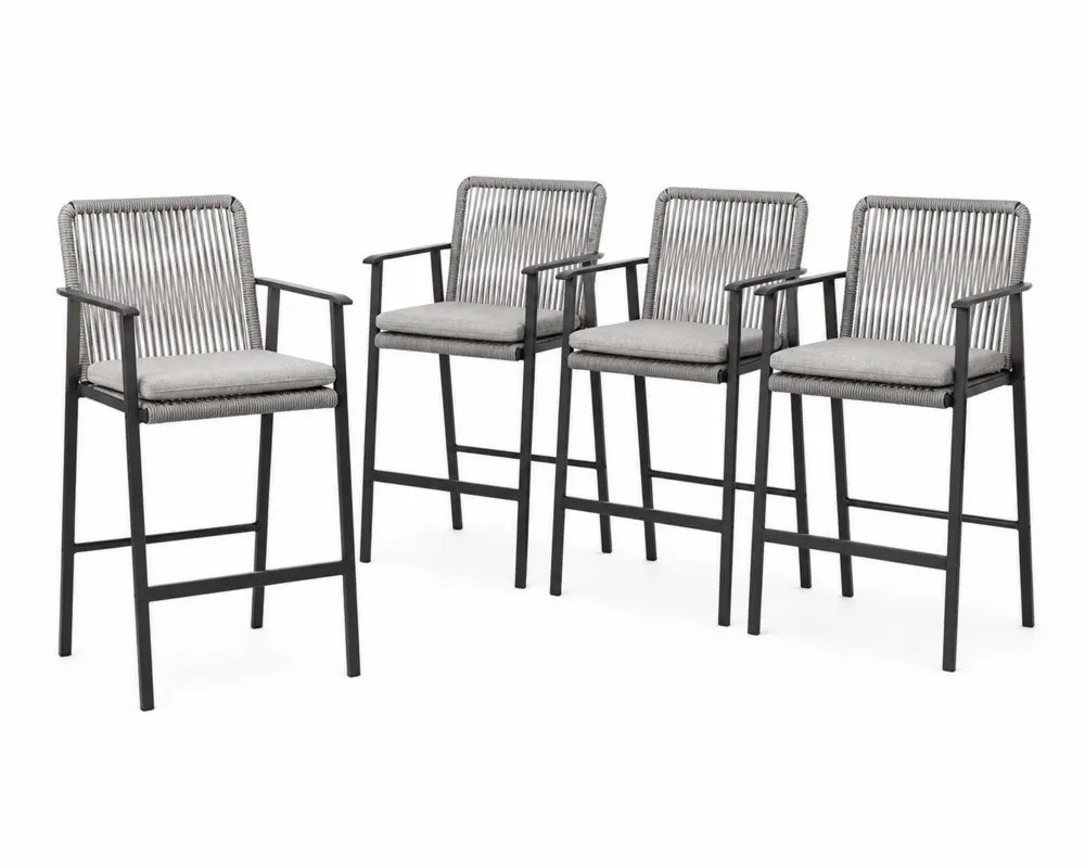 Lot de 4 tabourets de bar en aluminium et corde synthétique gris