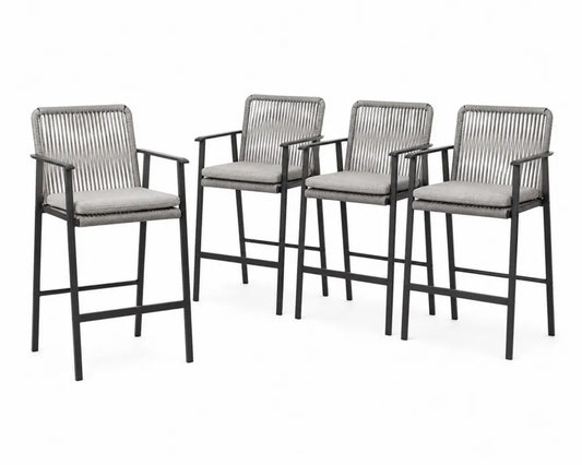Lot de 4 tabourets de bar en aluminium et corde synthétique gris