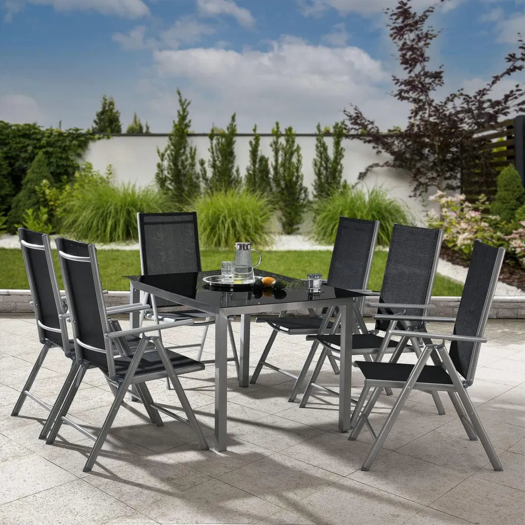 Ensemble de Jardin Milano en Aluminium avec Table et 6 Chaises Réglables