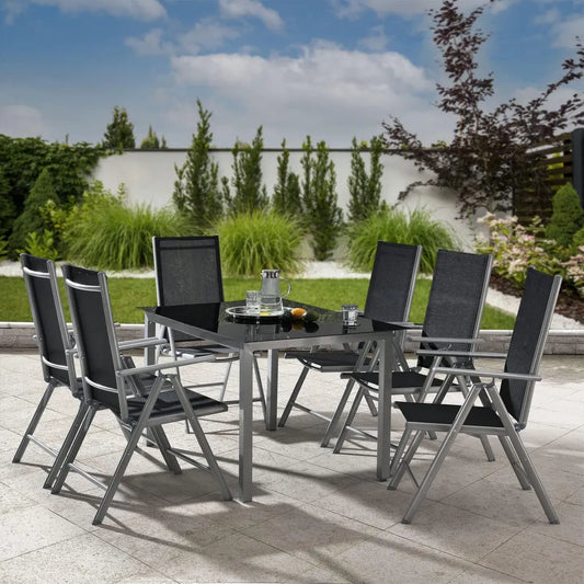 Ensemble de Jardin Milano en Aluminium avec Table et 6 Chaises Réglables