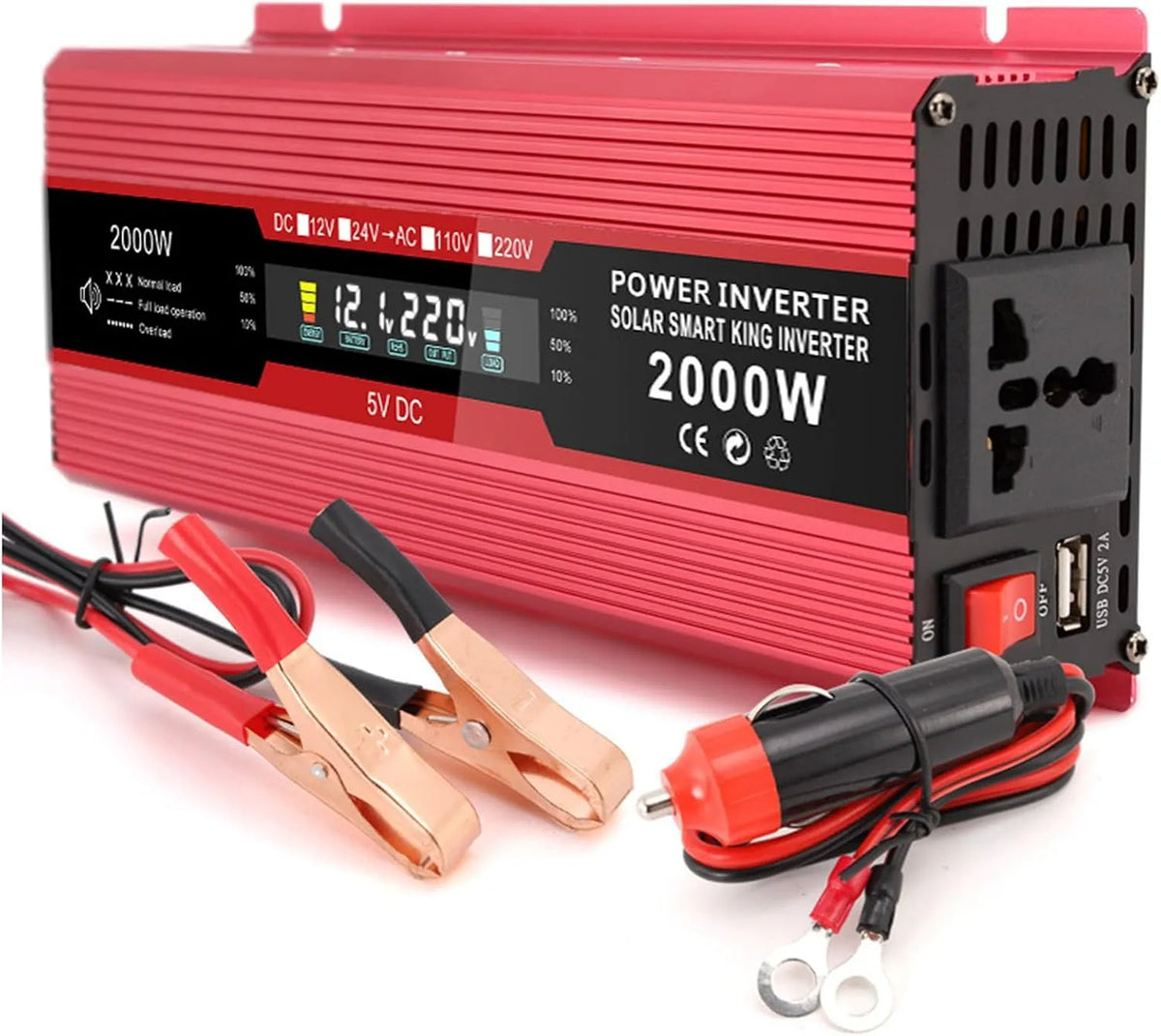 Convertisseur CC-CA et convertisseur de tension, 2000W, avec affichage numérique, 12V, 220V