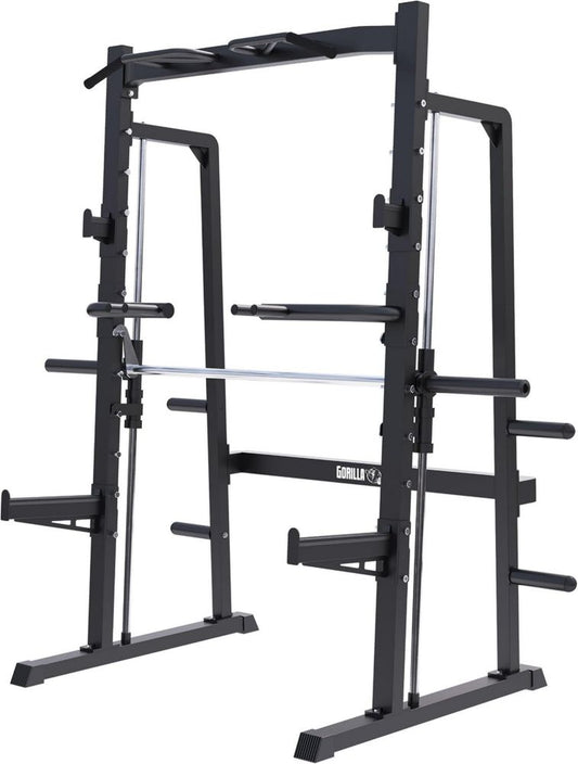 Appareil de Musculation Smith Machine Gorilla Sports avec Barre de Traction et Disques, Charge Maximale 300 kg
