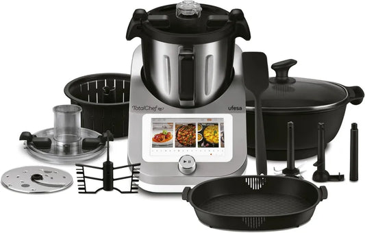 Ufesa TotalChef RK7 Robot Culinaire Intelligent avec WIFI, 30 Fonctions, 4.5L, Écran Tactile 7, Balance Intégrée, Livre de Recettes, Argent/Blanc