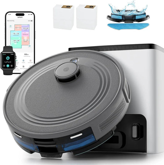 Robot Aspirateur Lefant M2S Plus avec Station, 10000Pa, Évite les Obstacles, 240min d'Autonomie, Compatible Alexa, pour Animaux et Tous Sols