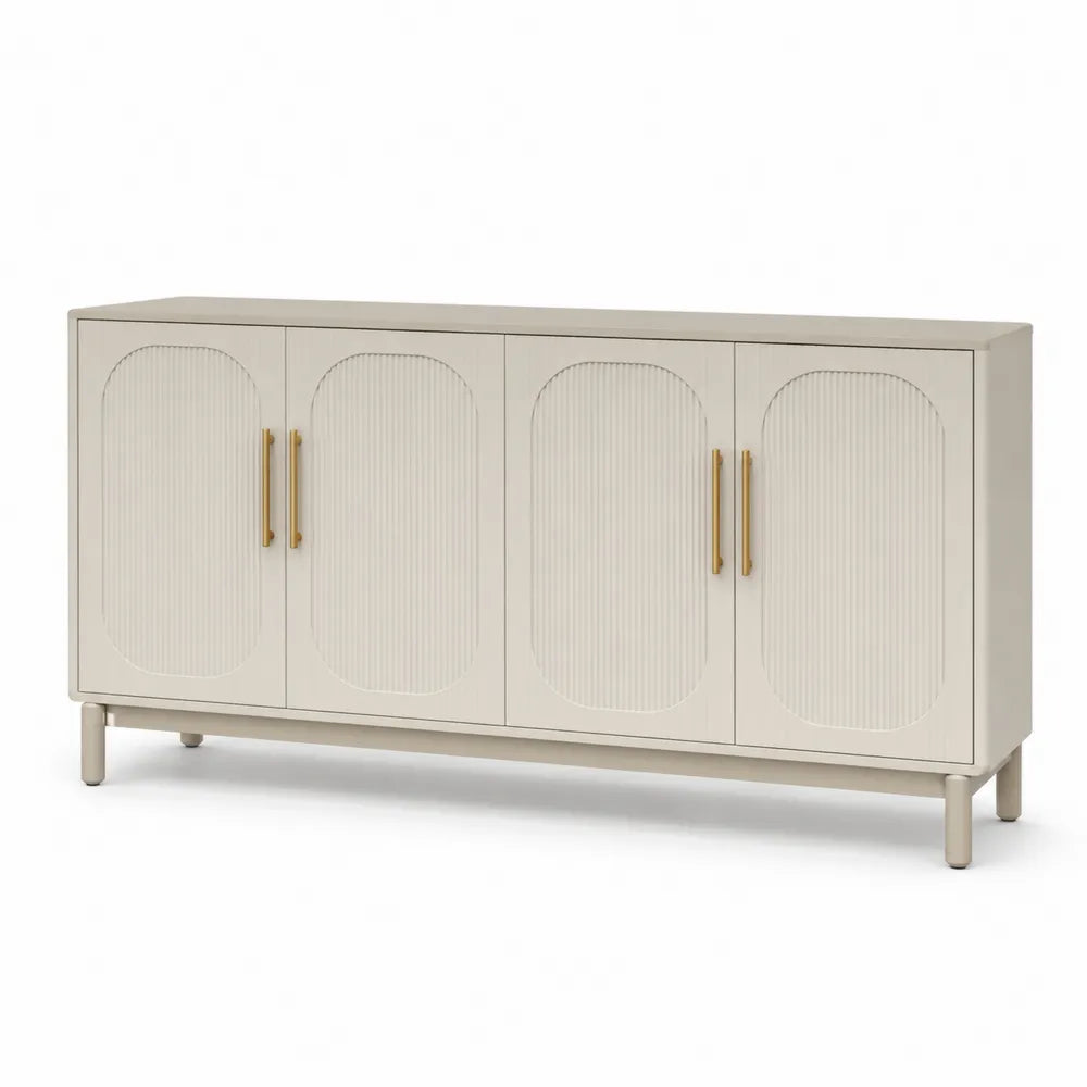 Buffet en bois d'ingénierie beige avec poignées dorées