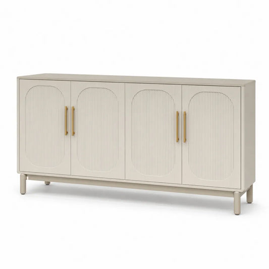 Buffet en bois d'ingénierie beige avec poignées dorées