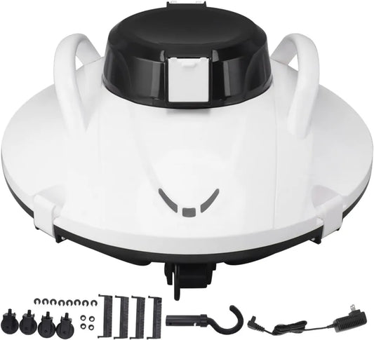 Robot Aspirateur de Piscine sans Fil Ultra Puissant et Étanche, Convient aux Piscines Hors Sol, Blanc (Prise UE)