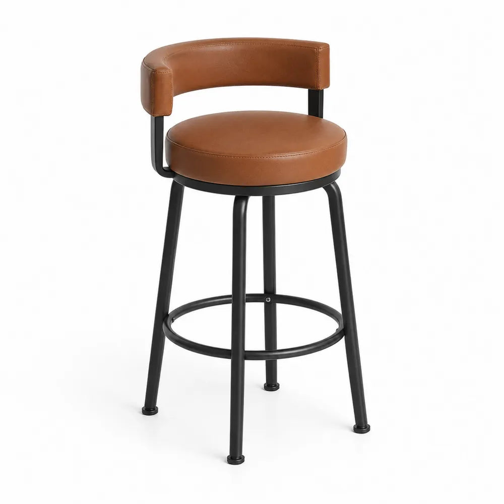 Tabouret de bar marron en cuir synthétique et métal 75 cm