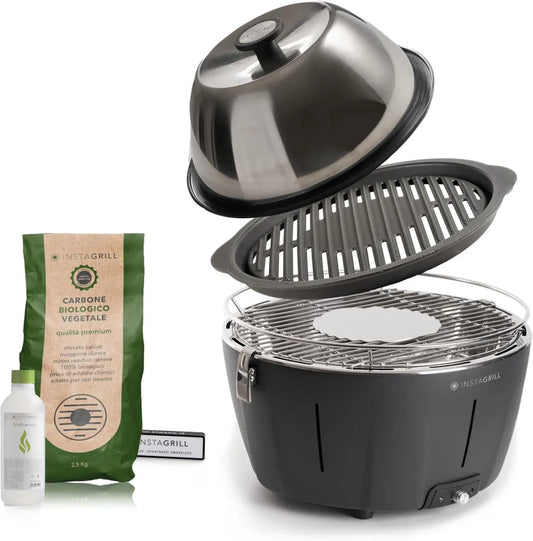 Barbecue à Charbon sans Fumée avec Couvercle en Fonte – Portable et Rechargeable
