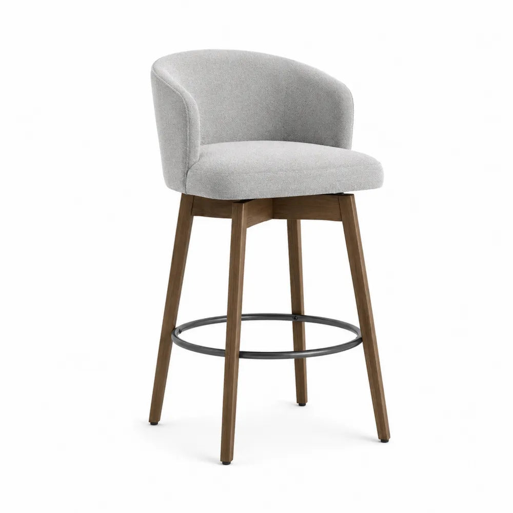 Tabouret de bar en bois et métal avec tissu gris, 105 cm