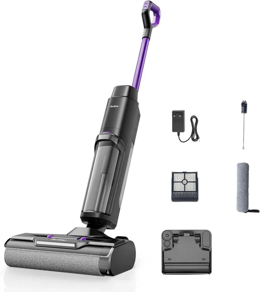 Aspirateur Laveur Intelligent 3 en 1 Sans Fil, 45min d'Autonomie, Fonction Autonettoyante, Silencieux 65dB, Avancée Automatique, Nettoyage des Bords, Puissance pour Déchets Secs et Humides