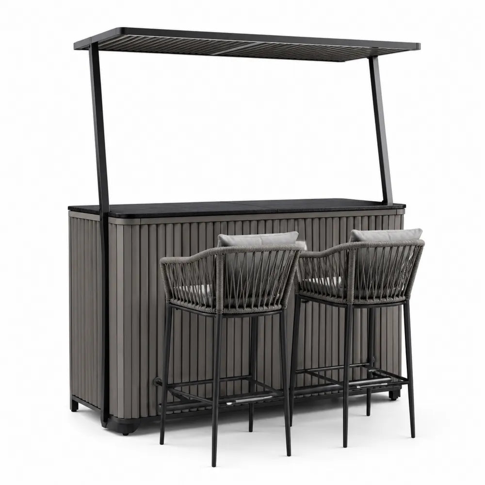 Bar d'extérieur en aluminium avec tabourets - Noir/Gris
