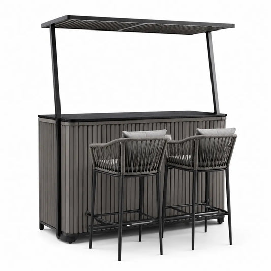 Bar d'extérieur en aluminium avec tabourets - Noir/Gris