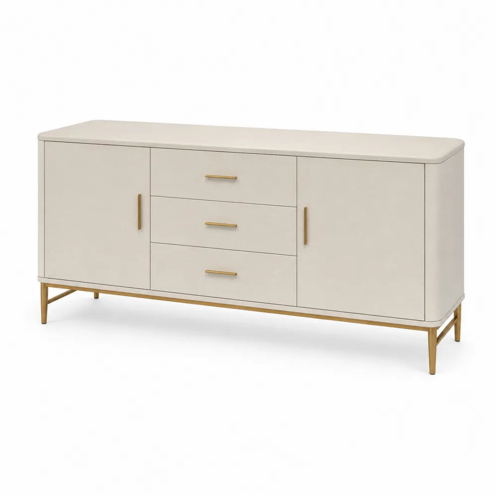 Buffet en Bois MDF et Métal Crème avec 2 Portes et 3 Tiroirs