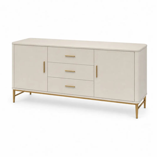 Buffet en Bois MDF et Métal Crème avec 2 Portes et 3 Tiroirs