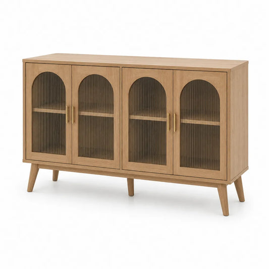 Buffet en bois avec portes en verre rainuré