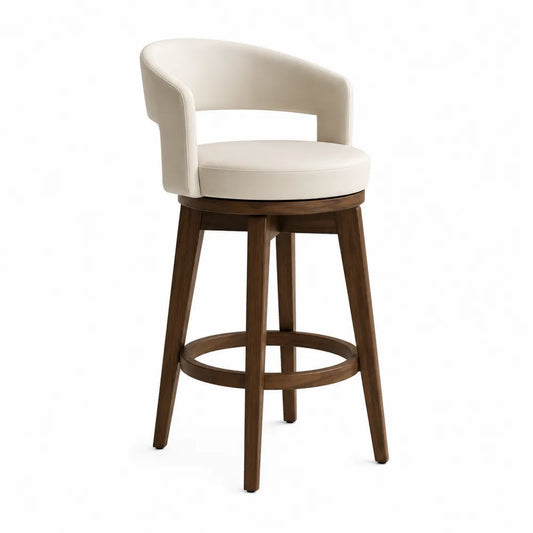 Tabouret de bar pivotant en bois et similicuir blanc hauteur 80 cm