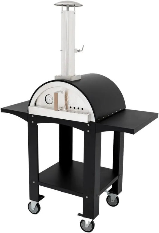 Four à Pizza Portable avec Roulettes – Thermomètre Intégré – Cuisson au Feu de Bois avec Pierre Réfractaire – Idéal pour Barbecue Extérieur – Inclut Pelle et Housse de Protection