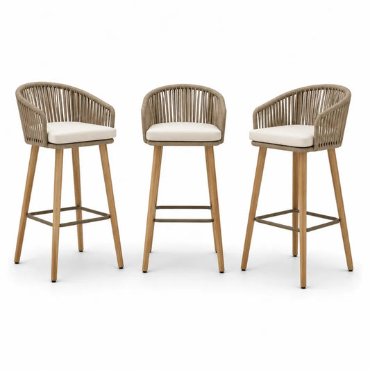 Ensemble de 3 tabourets de bar en bois et corde - Beige