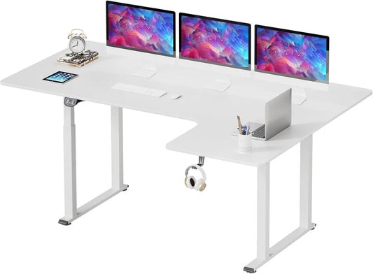 Bureau et table informatique — avec bureau, réglable, 180 × 110 cm, blanc, hauteur réglable