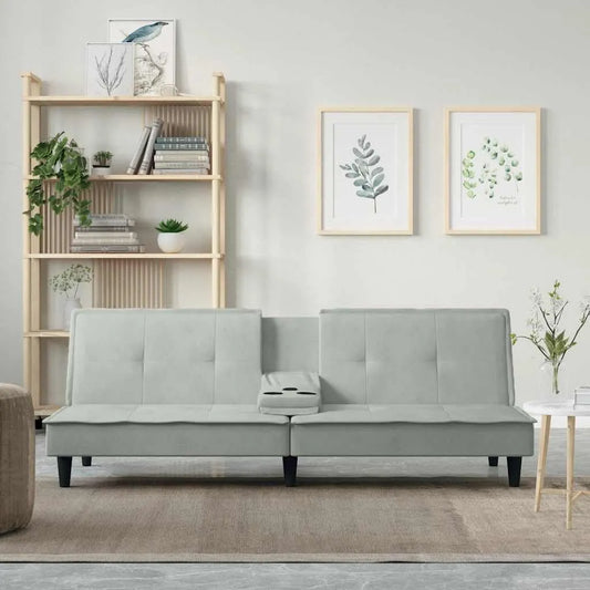 Canapé convertible et canapé-lit: avec dossier, avec port USB, réglable, 200 × 89 × 70 cm, gris, revêtement en velours