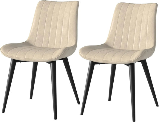Chaise – en métal, en cuir PU, Lot de 2, 130 kg, beige