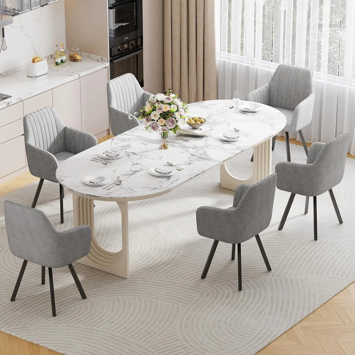 Chaise — pivotant, avec accoudoirs, Lot de 6, gris, revêtement en velours