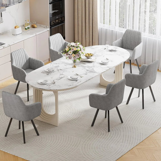 Chaise — pivotant, avec accoudoirs, Lot de 6, gris, revêtement en velours